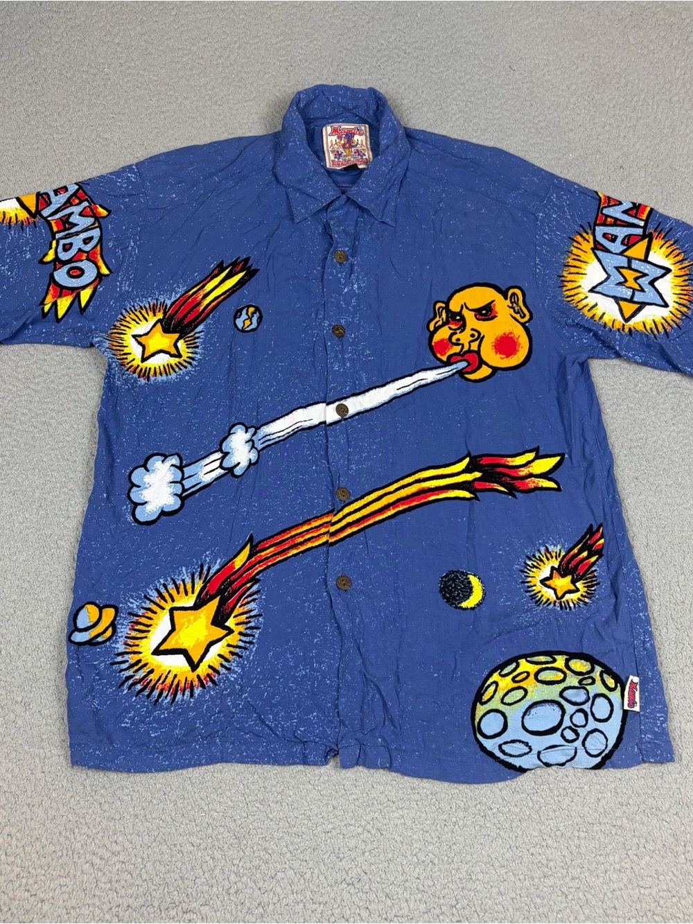 Vintage MAMBO LOUD SHIRTS Mens Small Blue Cosmos Cosmic Playground 1998 Rayon